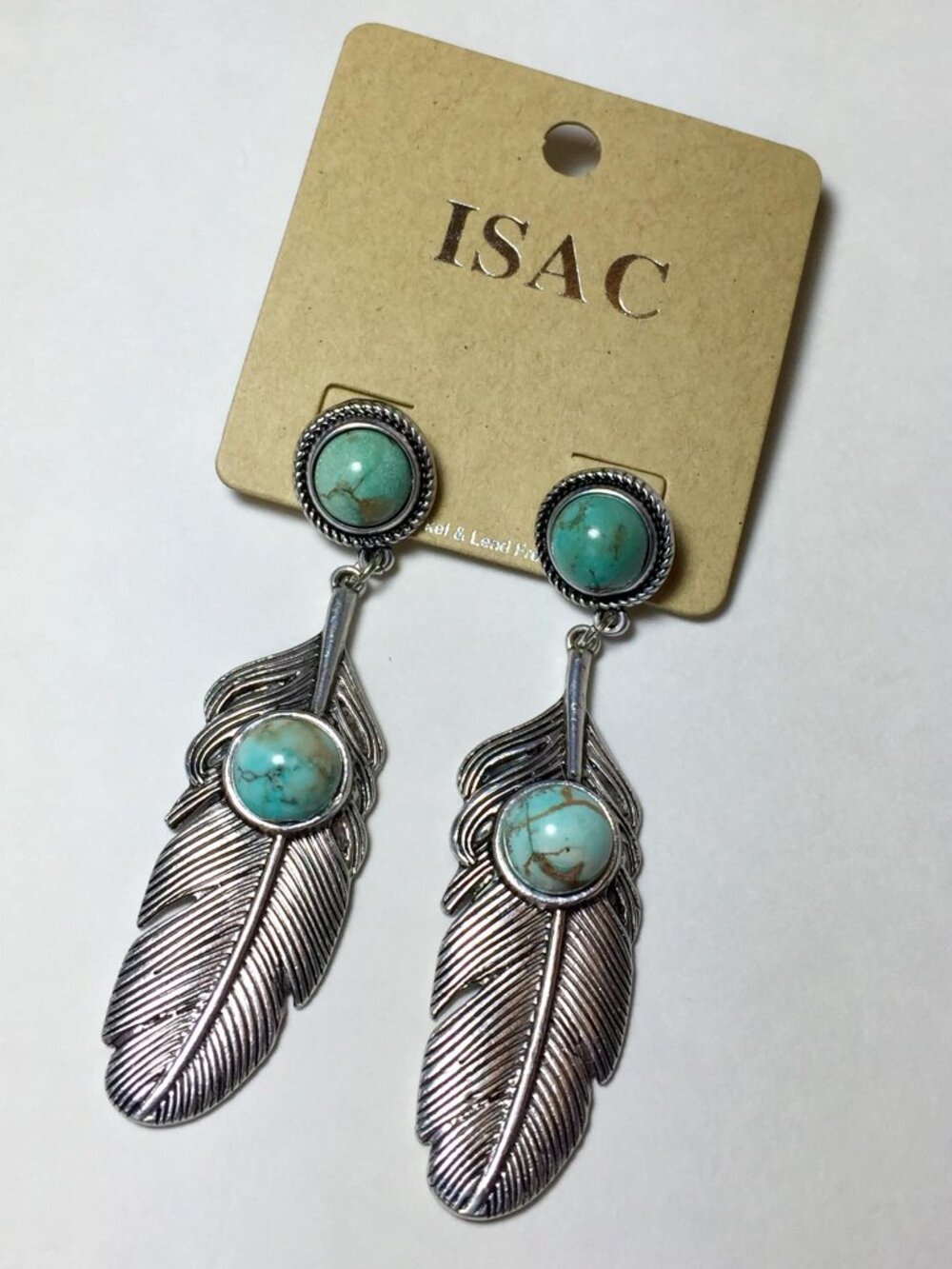 Natural Turquoise Earrings Feathers Isac Trading Co.